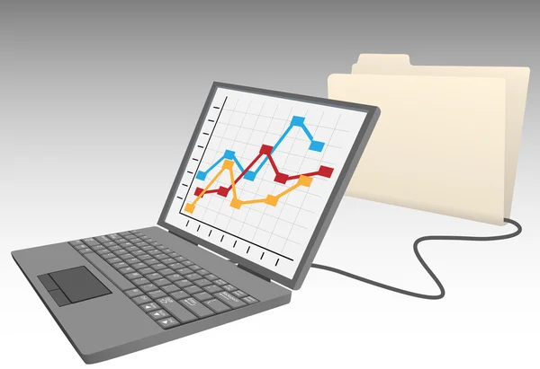 Computer portatile memorizzare i dati nella cartella di file del database — Vettoriale Stock