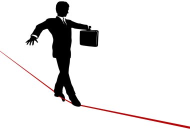 Business Man Balance Act on Risk Tightrope clipart