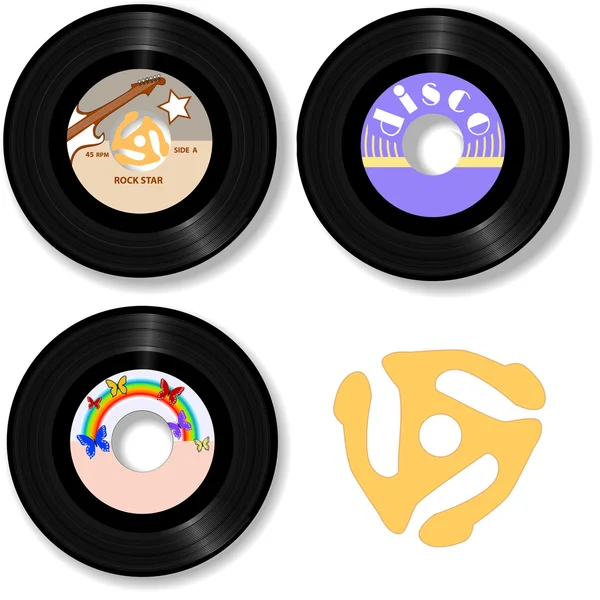 Retro 45 Rpm Records & Spindle Adapter — Stockvector