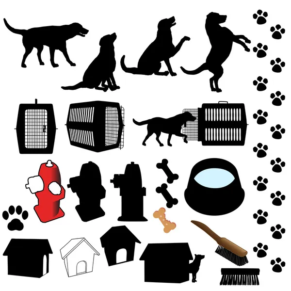 Objetos de silueta de perro mascota — Vector de stock