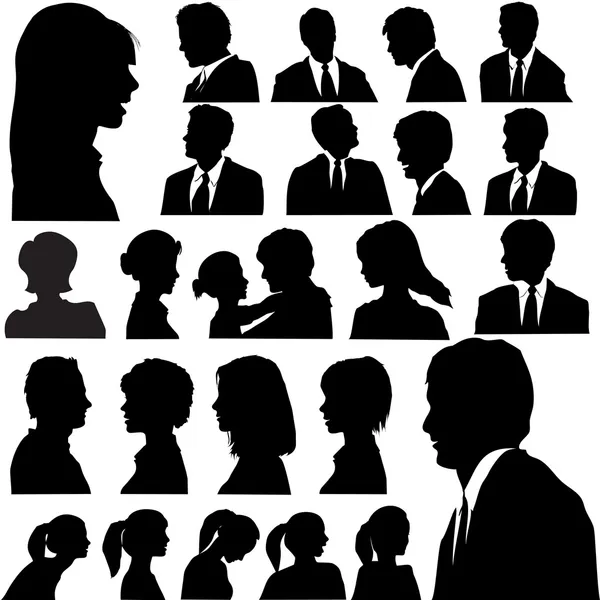 Simple Silhouette Portraits Heads Faces Shoulders Set — Stock Vector