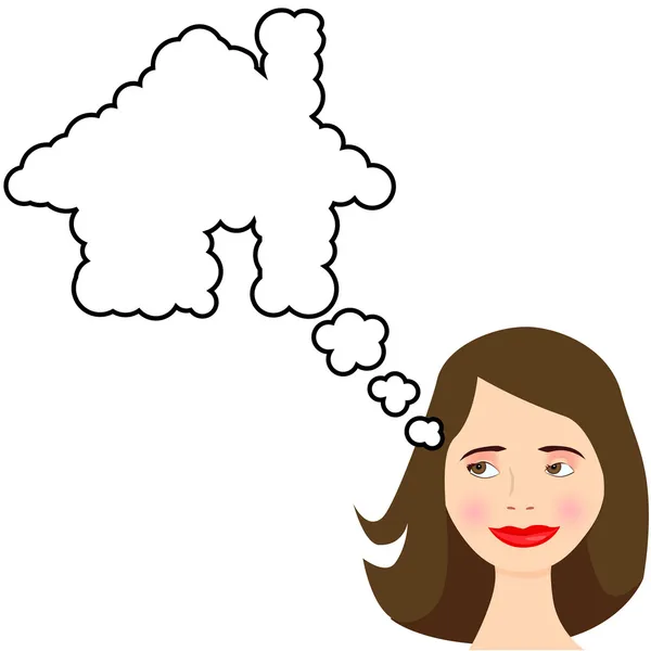 Woman thinks of Dream House in speech bubble — Stock Vector