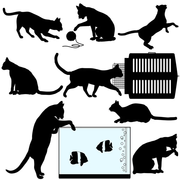 Mascota gato silueta objetos — Vector de stock