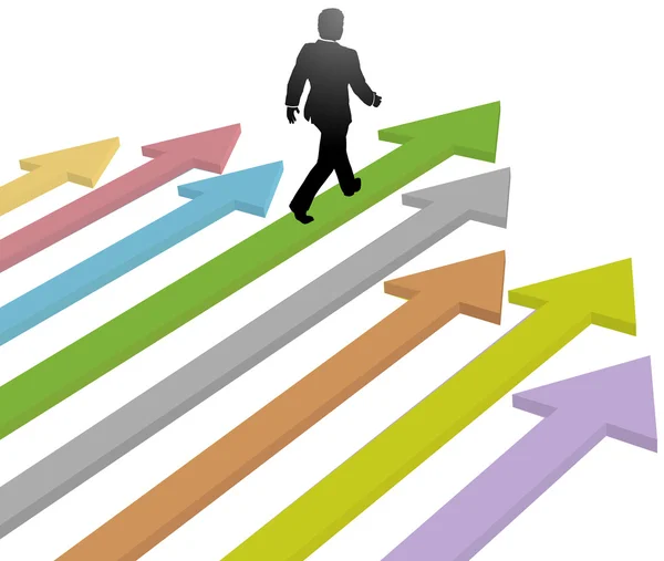Business leader walks to progress future on arrow — Stock Vector
