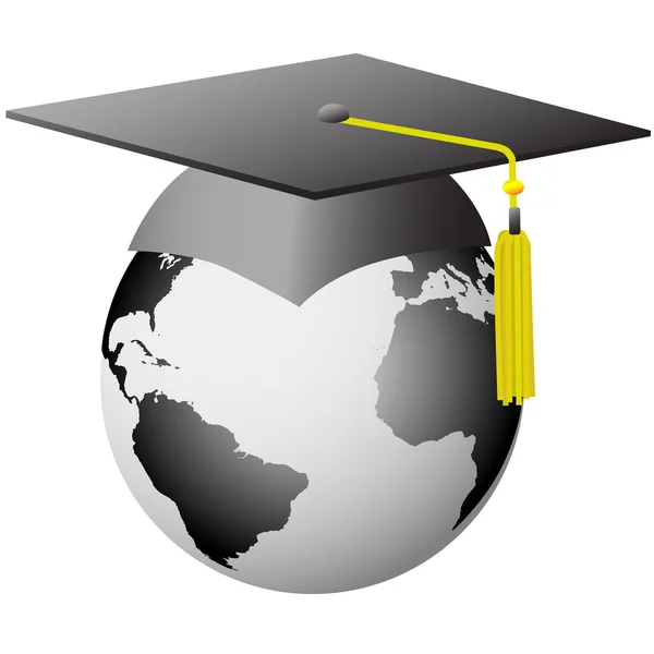 World Graduation Global Graduate Cap on Earth — Stock Vector