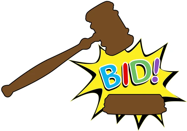 Bid to buy auction gavel cartoon icon — Stock Vector