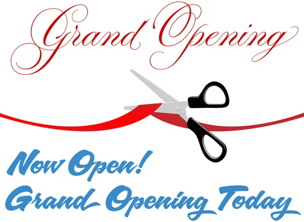 Scissors cut grand opening today ribbon — Stock Vector