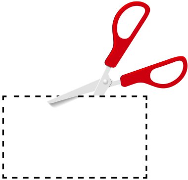 Red scissors cut out coupon on dotted line clipart