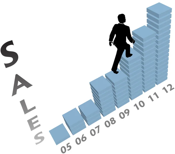 Pessoa de negócios sobe gráfico de vendas de marketing — Vetor de Stock
