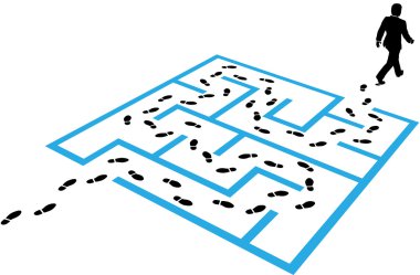 Business man path footprints solution puzzle clipart