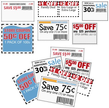 Store sale coupons for savings ads clipart