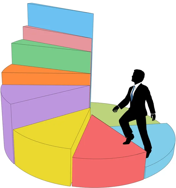 Business person climbs stair step pie chart — Stock Vector