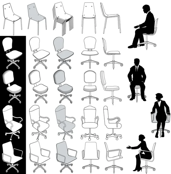 Набор чертежей мебели для офисных стульев — стоковый вектор