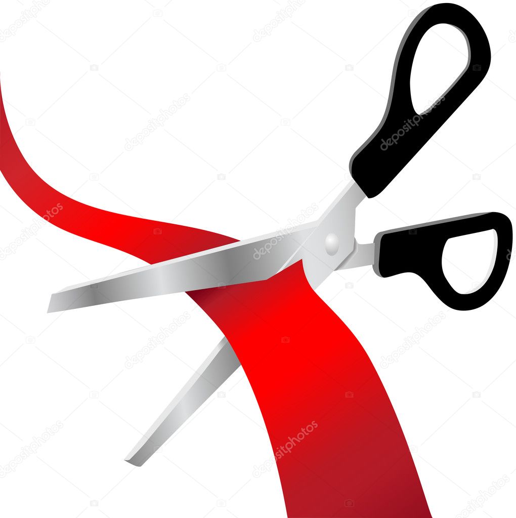 Ceremony Ribbons. 3D Scissors, Grand Opening, Vectors