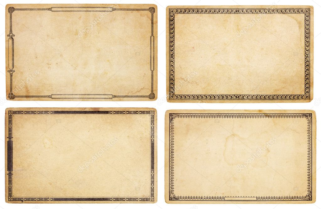 Four Old Cards with Decorative Borders