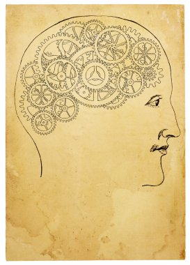 Old Style Head and Gears Illustration clipart