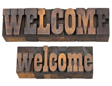 Welcome word in letterpress type clipart