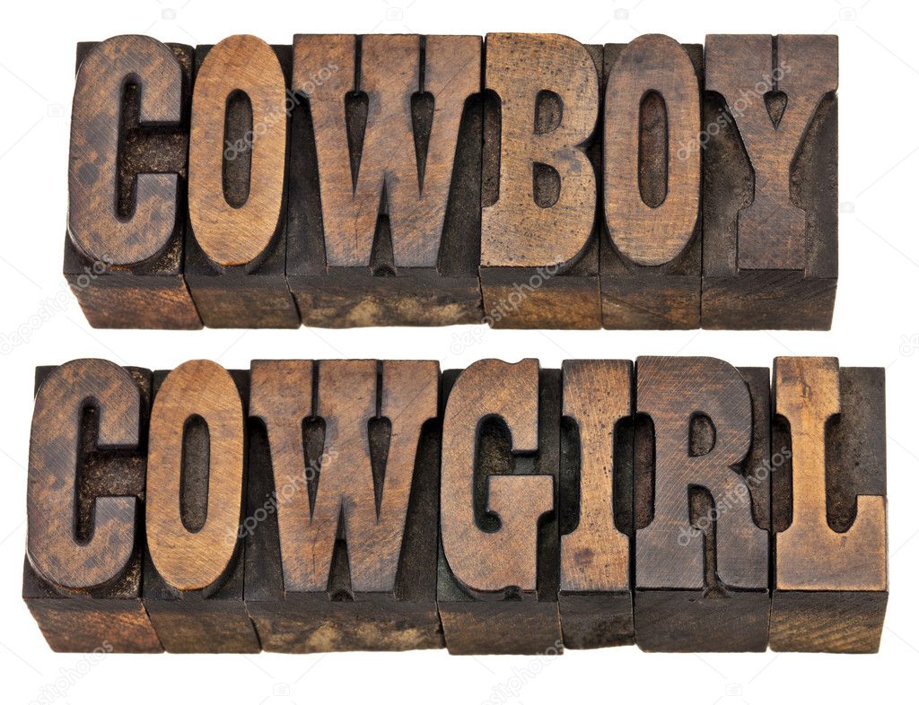 Cowboy and cowgirl isolated words