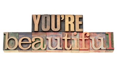 You are beautiful phrase in wood type clipart