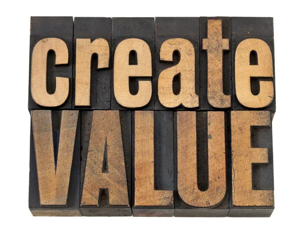 Create value text in wood type — Stock Photo, Image