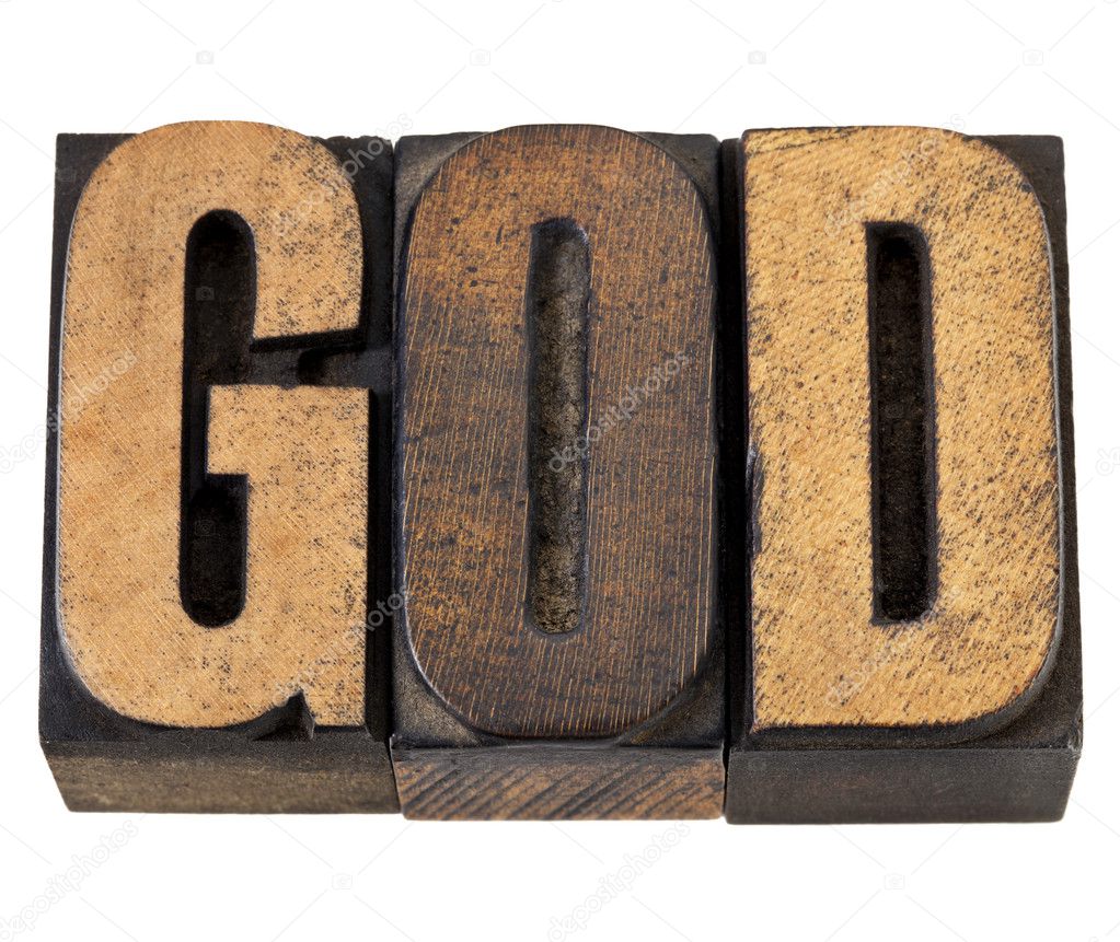 God - word in wood type