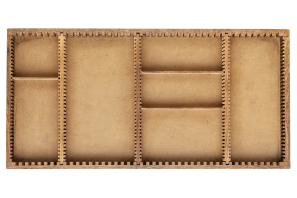Stare drewniane pudełko z przekładkami — Zdjęcie stockowe