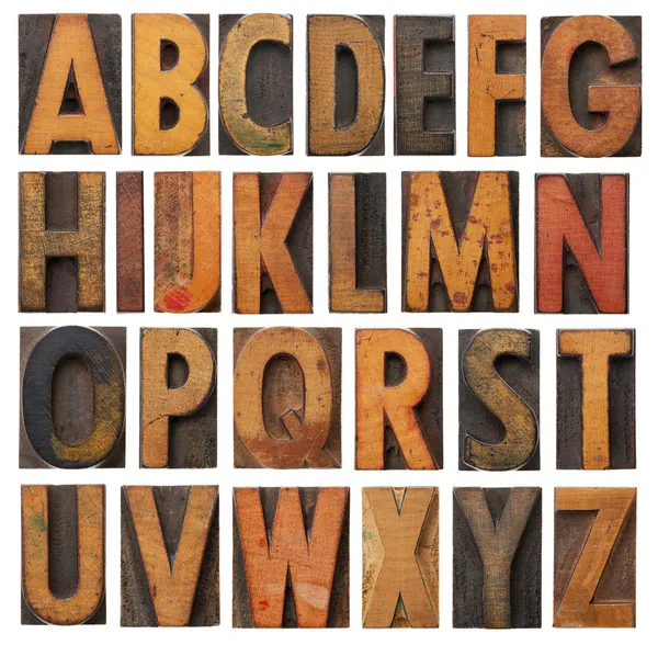 Antika ahşap alfabe seti — Stok fotoğraf
