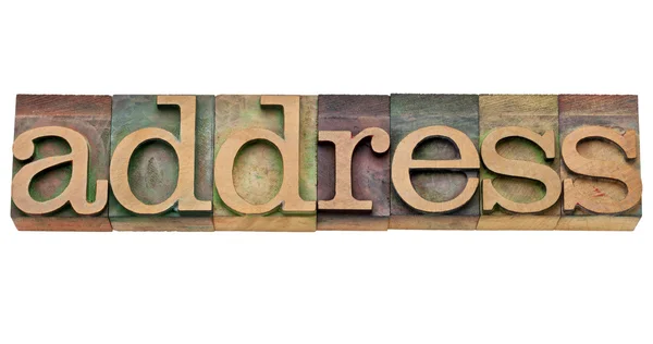 Address word in letterpress type — Stock Photo, Image