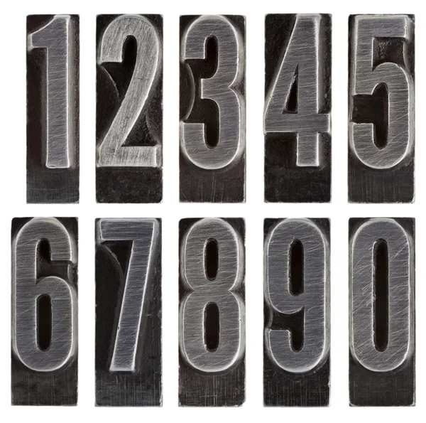 Números de tipo de metal isolados — Fotografia de Stock