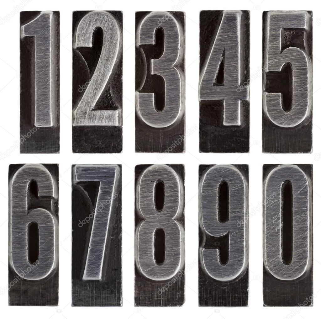 Metal type numbers isolated