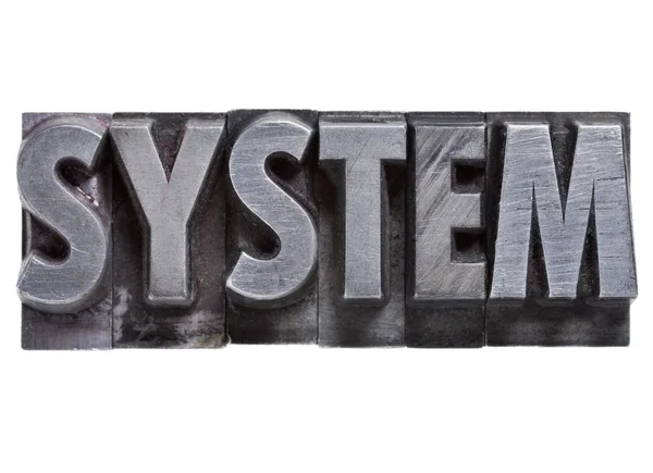 Palavra do sistema em tipo de metal — Fotografia de Stock