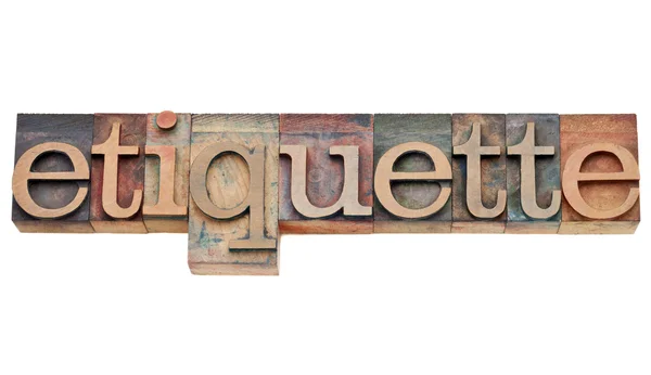 Etiquette word in letterpress type — Stock Photo, Image