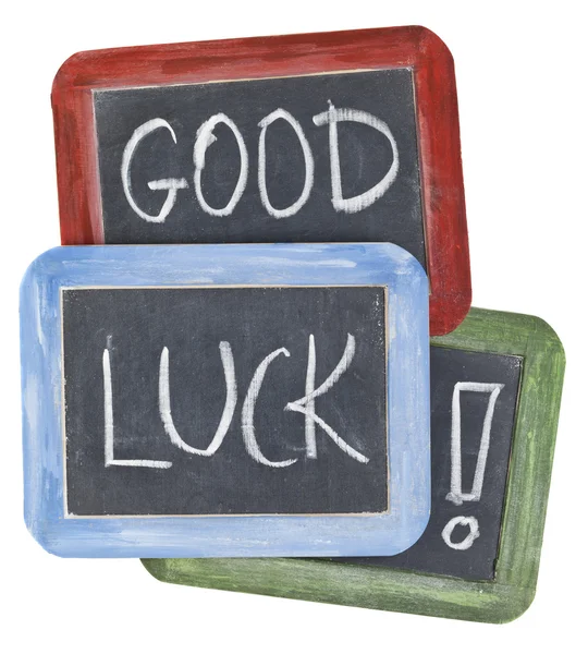 Good luck wishes on blackboard — Stock Photo, Image
