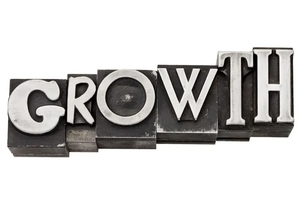 Growth word in metal type — Stock Photo, Image