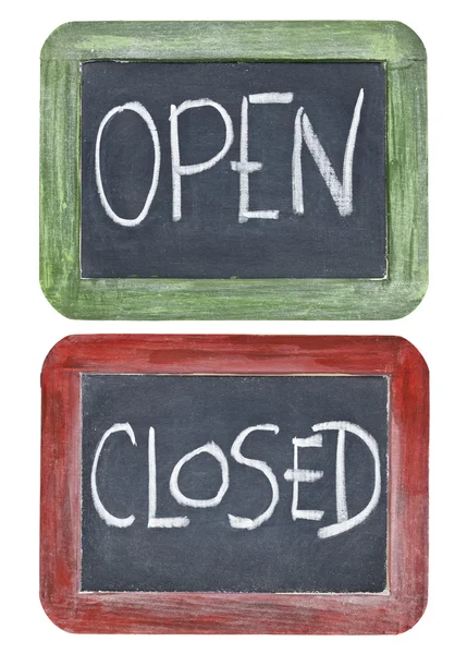 Open and closed on blackboard — Stock Photo, Image