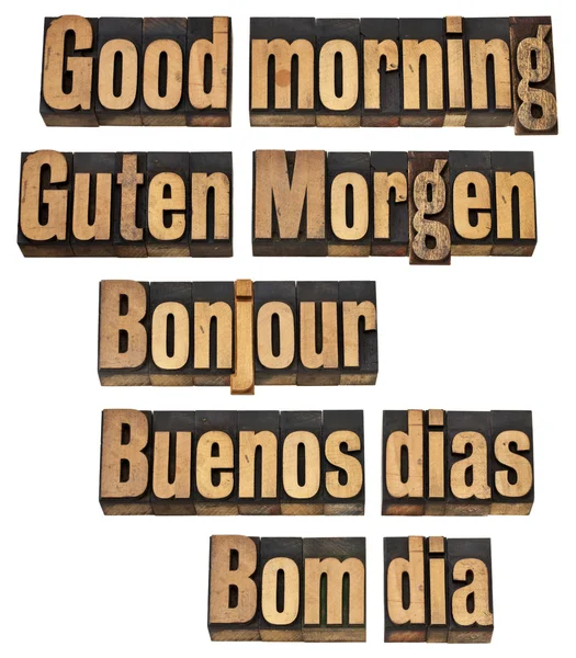Goedemorgen in vijf talen — Stockfoto