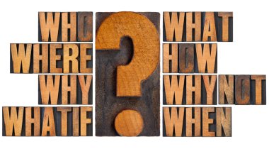Questions in letterpress wood type clipart