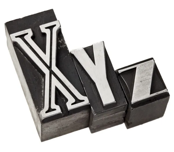 XYZ bokstäver i metall typ — Stockfoto