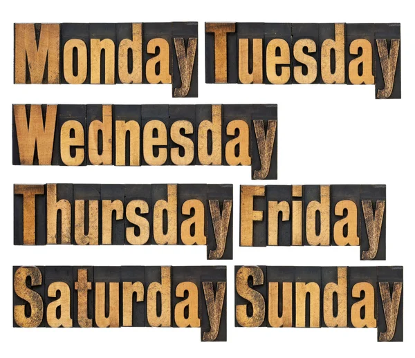 Days of week in wood type — Stock Photo, Image