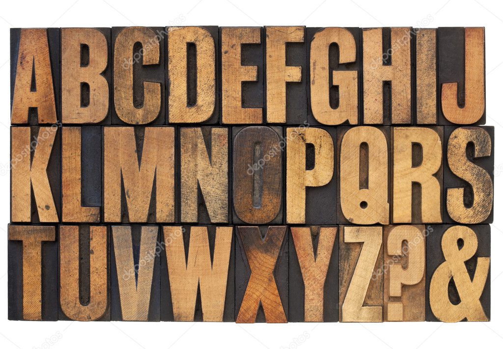 Alphabet in letterpress wood type