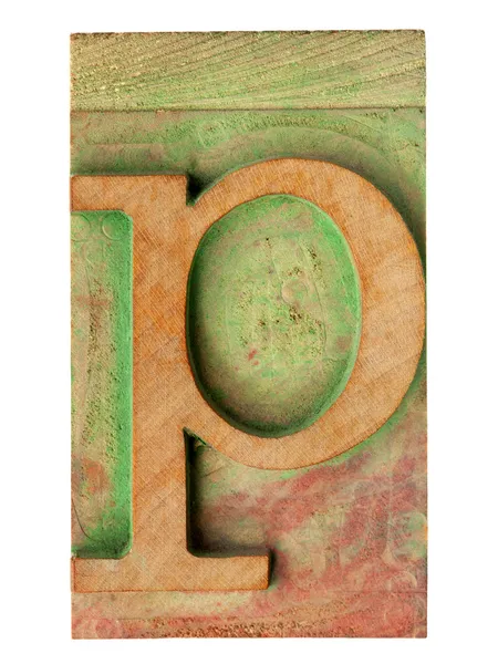 Πληκτρολογήστε το γράμμα p σε letterpress ξύλο — Φωτογραφία Αρχείου