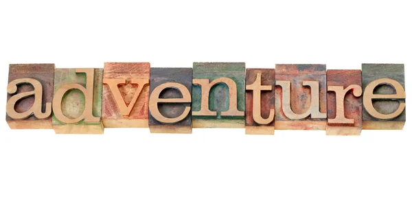 Adventure word in letterpress type — Stock Photo, Image
