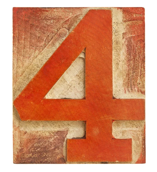 Numer cztery - drewniane typ typografia — Zdjęcie stockowe