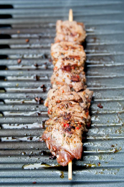 Meat kebabs shashlyk on a summer barbecue — Stock Photo, Image
