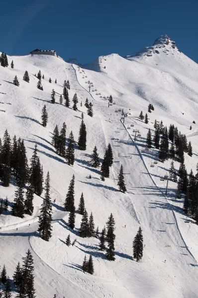 大雪覆盖滑雪滑雪道 — 图库照片
