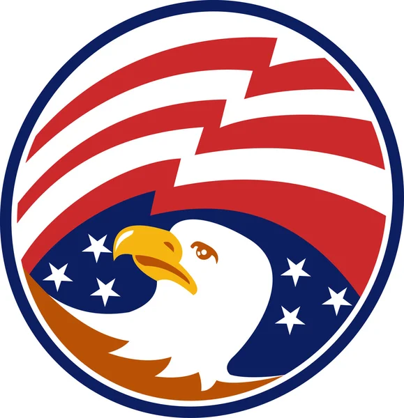 Aquila Calva Americana con Bandiera — Vettoriale Stock