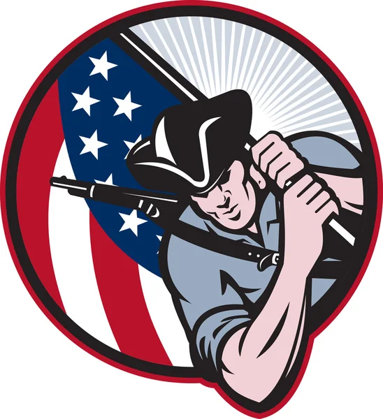 Patriota americano Minuteman con bandiera — Vettoriale Stock