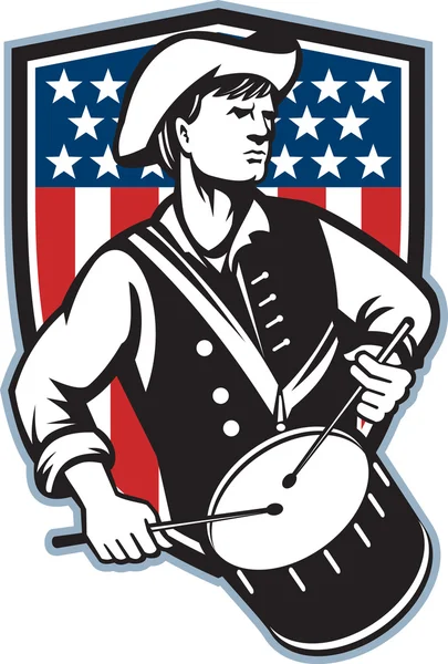 American Patriot Drummer With Flag — Stock Vector