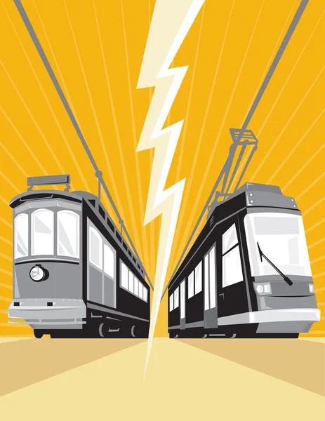 Vintage ve modern tramvay tramvay tren — Stok Vektör
