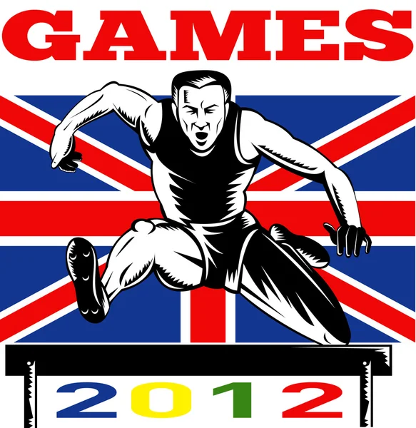 Jogos 2012 Track and Field Hurdles Bandeira britânica — Fotografia de Stock